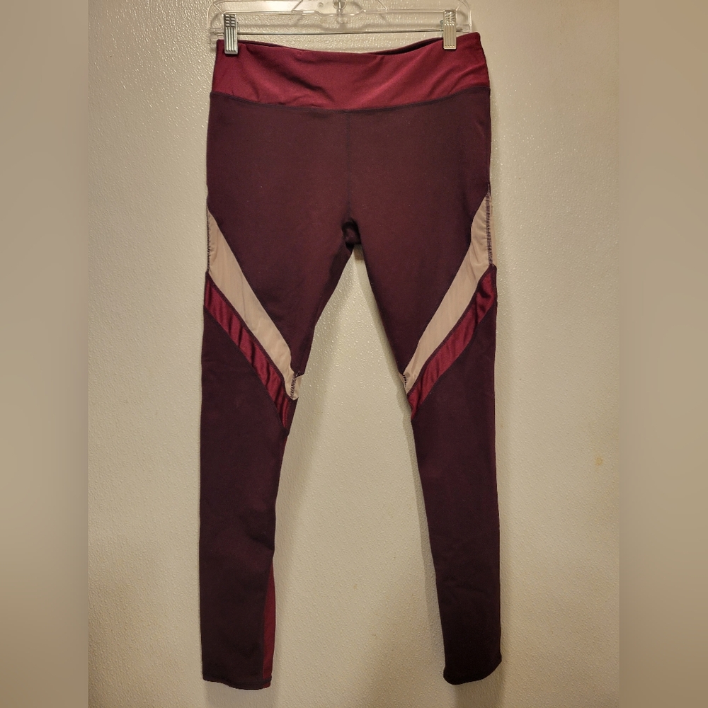 Fabletics Burgundy and Cream Workout Leggings